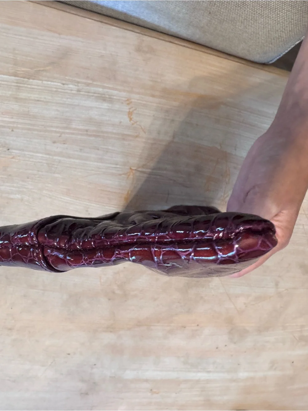 Vintage Y2K Lauren Merkin Patent Croc-Embossed Clutch in Burgundy